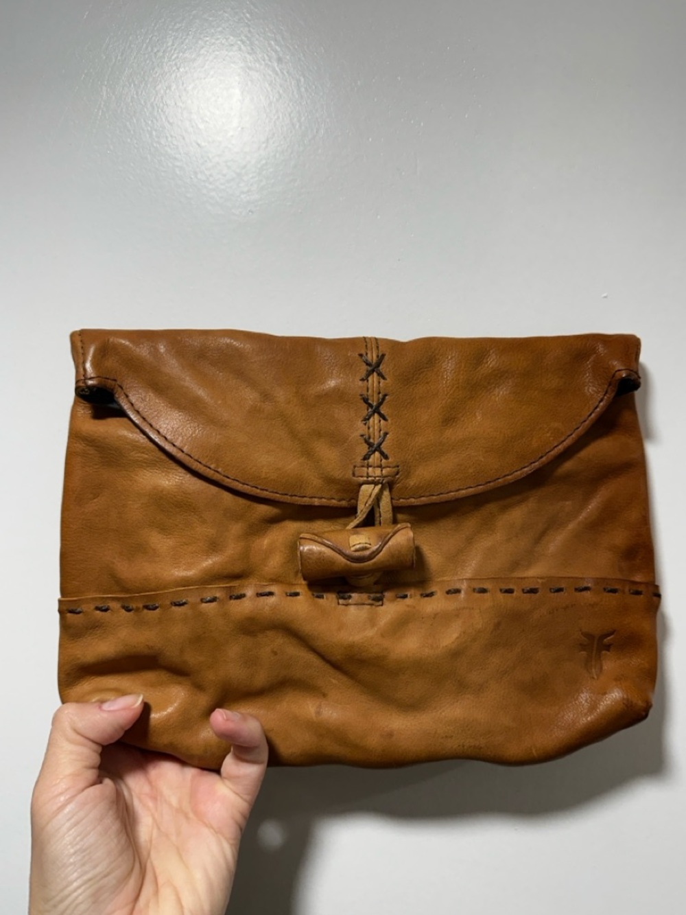 Frye Brown Leather Foldover Clutch